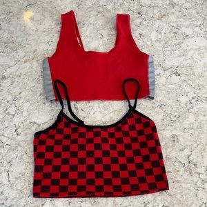 Vintage Y2K Red Rave Club Candy Girl 🍭 Checkered Crop Tops Shirts Medium